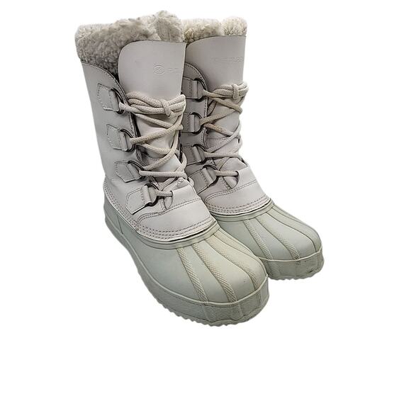 Polaris Winter Snow Boots Women’s 8 White Mid Calf Faux Fur Lace Up Steel Shank - Picture 2 of 15